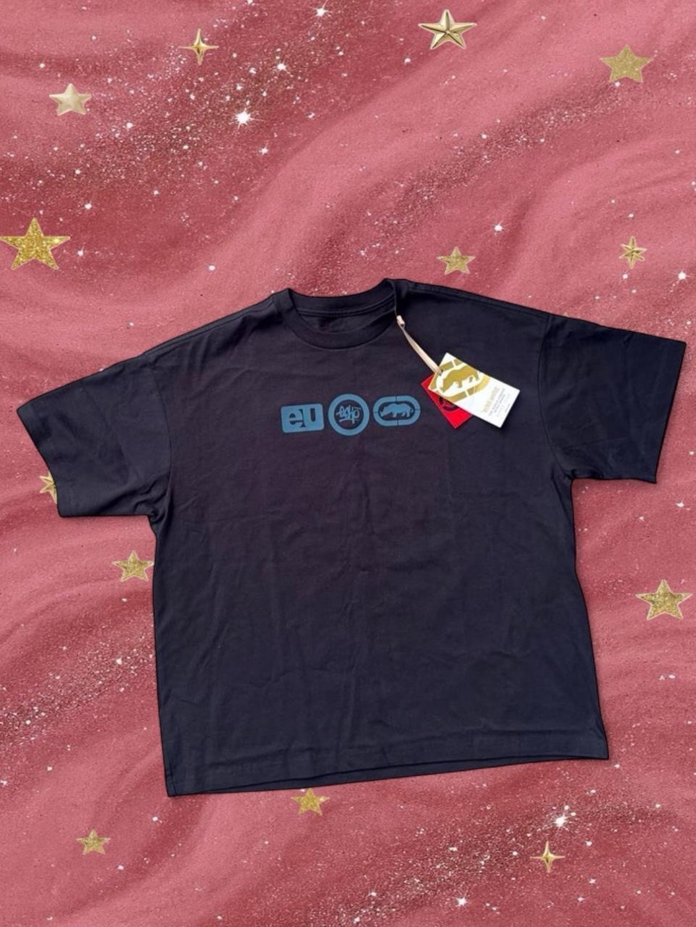 Ecko Unlimited Black Short Sleeve Tee with Blue Chest Logos